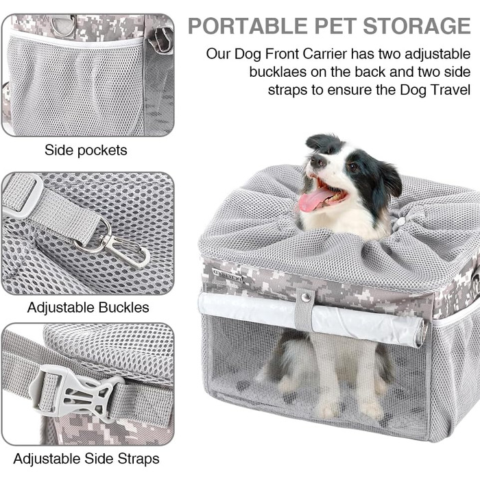 Велосипедна сумка-переноска для собак та котів до 6,8 кг, сірого кольору. З регульованим плечовим ременем та страхувальним тросом.