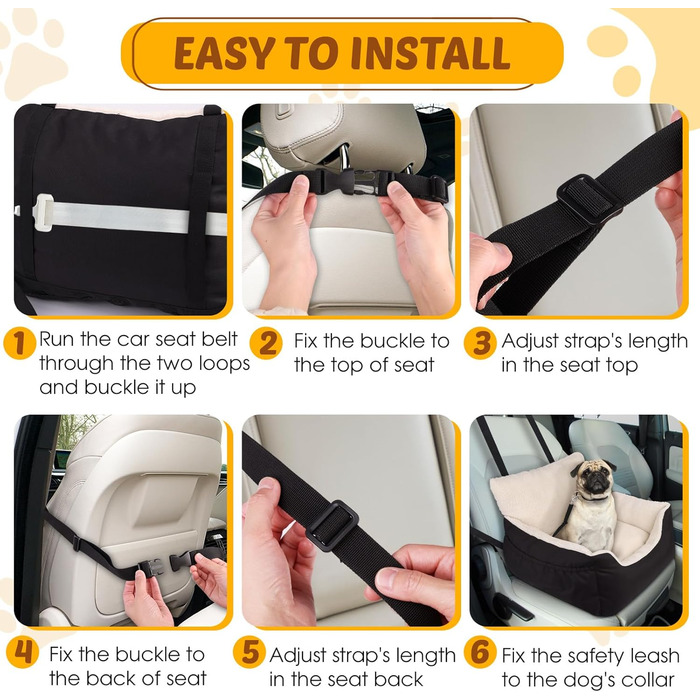 Автомобільний аксесуар для собак Aevcvok: зручний крісло-підставка для маленьких собак, чорного кольору, з безпечною лінією