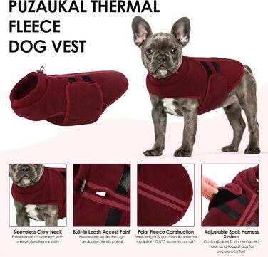 Теплий жилет для собак з флісу - жилетка для собак на зиму, для маленьких та середніх собак, з отвором для повідка, колір бордовий (XXS)