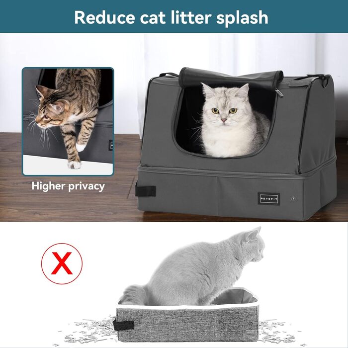 Переносний туалет для котів Petsfit, дорожній, складаний, сірий (44x33x34 см)