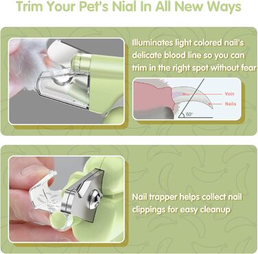 YOYUPETA Тример для собак з LED-підсвіткою та пилочкою - професійний набір для догляду за домашніми тваринами, гострий триммер та вбудована пилка для безпечної та безстресової обрізки кігтів у собак, зелений