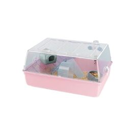 Клітка для хом'яків Ferplast MINI Duna рожева, двоповерхова, 55x39x27 см, з вентиляцією та прозорим дахом, з аксесуарами