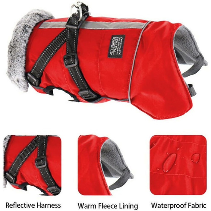 Зимові куртки для собак, жилети для собак з шлейкою, тепла куртка для собак, зимові куртки для собак для вітру та вологи, відбивачі, флісова зимова куртка для маленьких, середніх та великих собак (червоний, L) L червоний