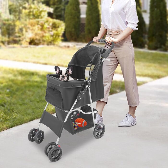 Ківш для собак та котів 2в1, розкладний, до 15 кг, чорний. З відкидним дахом, коліщата, відкидний кошик, сітчасті вікна, тримач для напоїв. Підходить для собак та котів до 16 дюймів.