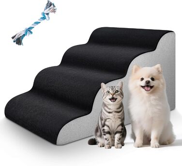 Сходинки для тварин JUOIFIP, 4 сходинки, для маленьких собак та котів, чорно-сі кольори, миючий, антиковзаючі