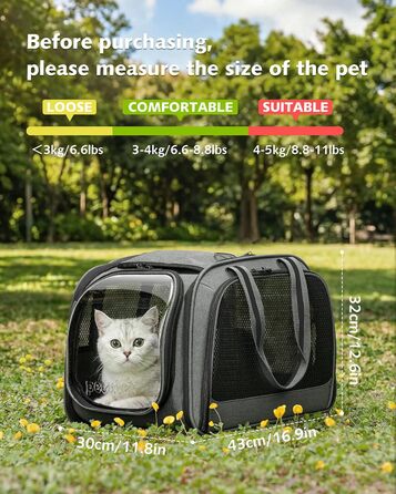 Переноска для котів та собак Pecute велика, складна - сумка-переноска для авто, подорожей, ветеринара, сіра (43x30x32 см)