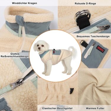 Зимовий одяг для собак: тепла куртка з флісовою підкладкою, вітронепроникна куртка для собак маленьких та середніх порід, жилет для собак з кільцем D для прогулянок на вулиці, зелено-бежевий колір, розмір XL