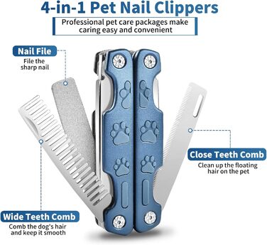 Набір для стрижки кігтів собак TANDD 4-в-1: стрижка, шліфування, захист, для собак та котів (блакитний)