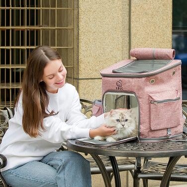 Рюкзак для собак та котів PETCUTE, складаний, з знімним килимком, дихаючий, з регульованими ременями, для подорожей (рожевий)