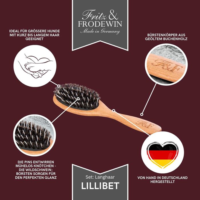Набір щіток для собак Fritz & Frodewin 'Довга шерсть' | Преміум набір для догляду за шерстю собак | Щітки для вичісування | Для щоденного догляду | З сертифікованого дерева FSC | Безкоштовний засіб для чищення щіток | 100% Made in Germany