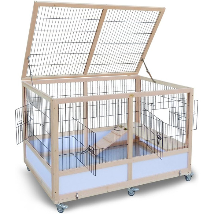 Клітка для кроликів HABAU, 118 x 75 x 79 см, з натурального дерева та металевої решітки, для дому