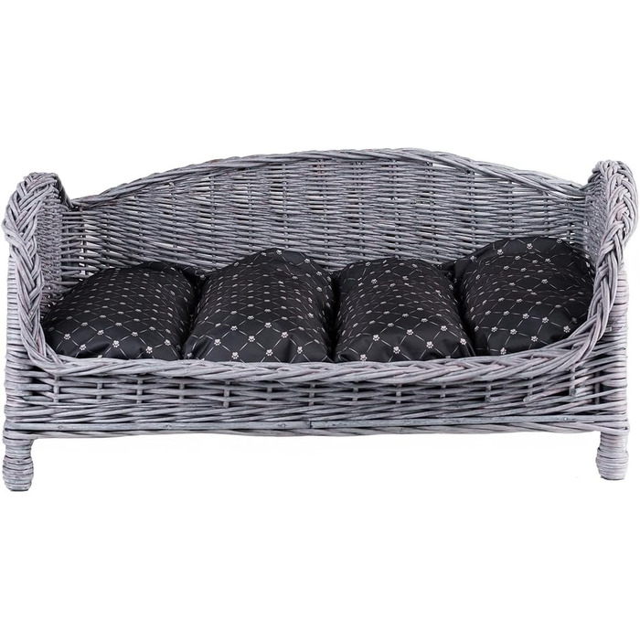 Корзина для тварин з лози: ліжко для собак та котів з м'яким подушком (64x42x35 см)