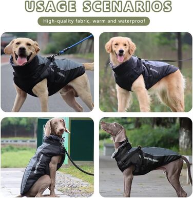 Водонепроникна зимова куртка для собак з шлейкою, великий розмір 6XL, чорний колір