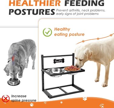 Підвищені годівниці для собак з повільним годуванням, 5 рівнів регулювання, антиковзкий, міцний металевий каркас, непромокальний килимок, стійкі до іржі миски, легко миються, висота: 42 см (для великих собак, сірий)