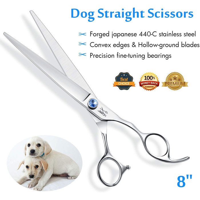 Професійна пряма ножиця для грумінгу собак та котів JASON 8 дюймів, регульована