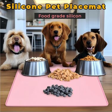 Силіконова килимок для годування домашніх тварин, 50,8 x 40,6 см, вологостійкий, для собак та котів, з антиковзаючою основою, з бортиками, легко миється, сірий