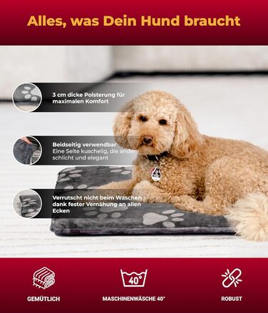 Лежак для собак HS-Hundebett® 65x95 см, двосторонній, м'який, антрацит, для дивана, авто та переноски, 3 см наповнювач, вироблено в Німеччині