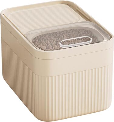 Пластиковий контейнер для корму для собак, 13,6 кг, контейнер для ласощів з лопаткою, великий об'єм, герметичний, складаний, для котячого корму, корм для тварин, зберігає свіжість, бежевий: 36 x 25 см