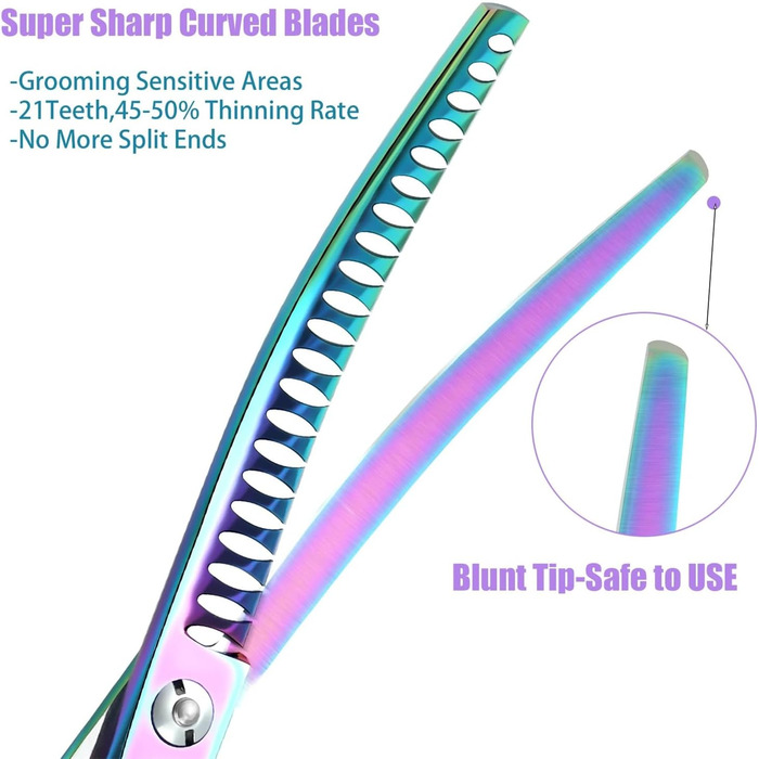 Ножиці для грумінгу собак та котів 7.2 дюйми, вигнуті, професійні, з нержавіючої сталі 440C, ручна робота