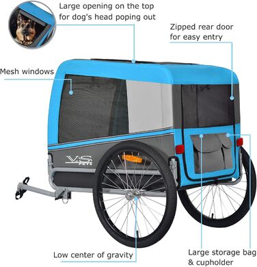 Тігго VS Pets L: Причіп для собак великого розміру, 270 л, для собак до 35 кг, складна конструкція, блакитний