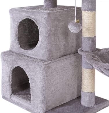 Кігтеточка для котів Lionto з м'ячиком та дзвіночком, висота 70 см, з сизалю та плюшу, зручна лежанка та печери, підходить для маленьких та великих котів, сірого кольору