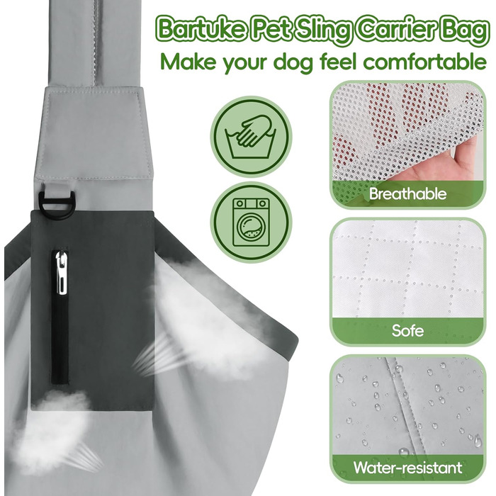 Поводок для собак Bartuke регульований, без рук, для прогулянок з маленькими собаками, зручний та дихаючий, аксесуари для собак, безпечний для подорожей (Зелений) (Сірий)