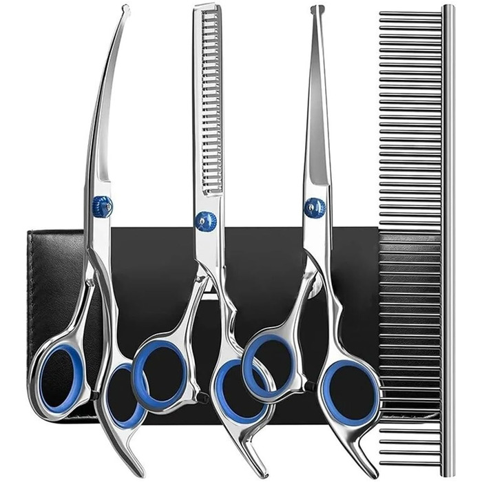 Професійний набір ножиць для грумінгу собак, 7.8 дюймів, 4 в 1, з нержавіючої сталі, з заокругленими безпечними кінцями, для стрижки та вирівнювання шерсті
