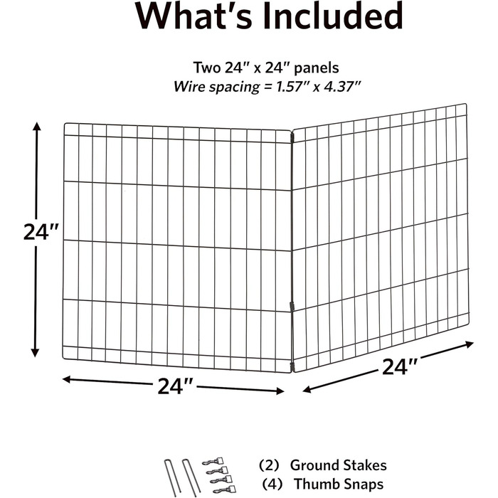 Розширювач для вольєру для тварин Midwest Homes for Pets | 2 панелі | Підходить для металевих вольєрів 60 см | Розмір: 60H x 120W см | В комплекті: 4 затискачі, 2 кілочки