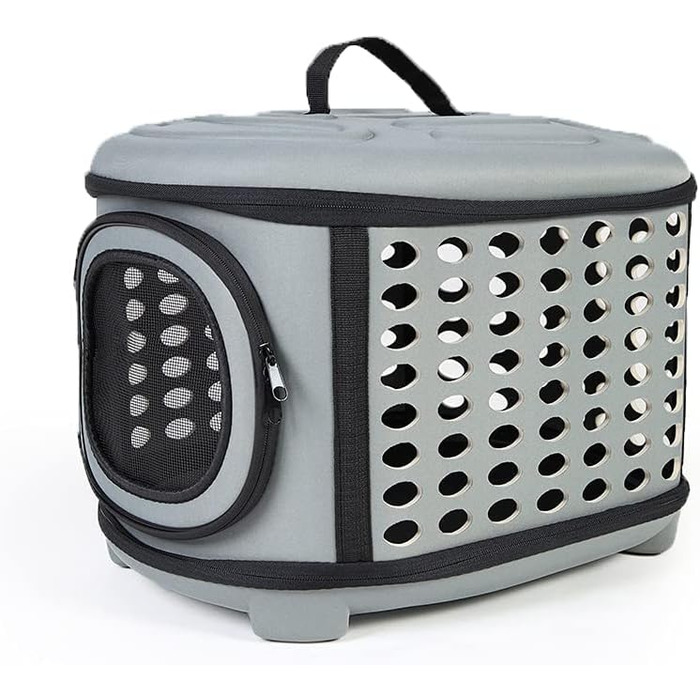 Складана переноска для котів та маленьких собак сірого кольору з м'якою підстилкою