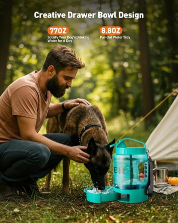 Травельна пляшка для собак - годівниця для води, витокозахисна, для великих тварин, ідеальна для прогулянок, кемпінгу, пляжу (м'ятно-зелена)