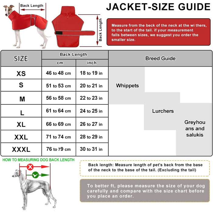 Водонепроникний дощовик для віндхундів, Whippet та Lurcher, Soer, червоний (XL)