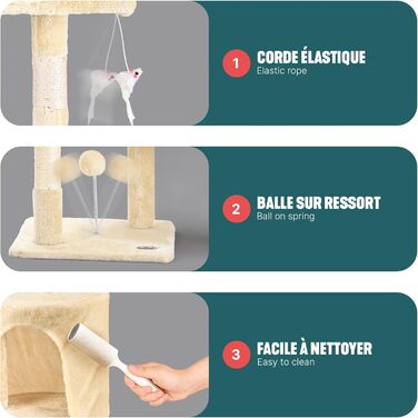 Кігтеточка для котів Vounot® - багатоповерхова кімнатна кігтеточка з платформами, печерою та іграшками, 112 см, бежева