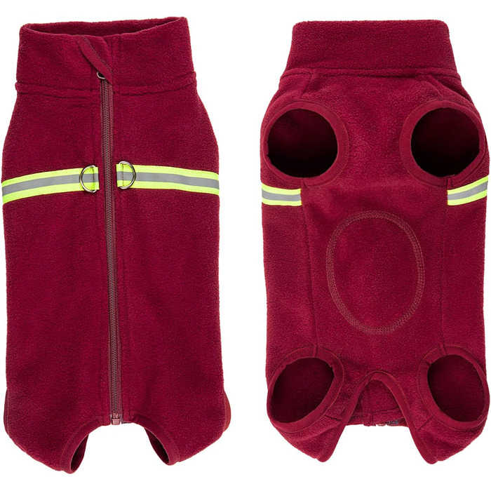 Теплий пуловер для собак з флісу та світловідбиваючою жилеткою. Зручний, теплий, для цуценят та дорослих собак. (Зелений, розмір M, червоний)
