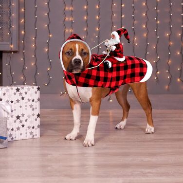 Костюм Санти для собак та котів, преміум якість, набір для святкування Нового року, розмір M (обхват шиї 30-38 см, обхват грудей 46-57 см), в клітинку