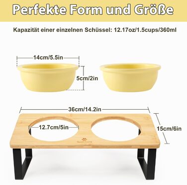 Набір мисок для котів GUUSII HOME (2 шт.) з кераміки, 14 см, 360 мл, жовті