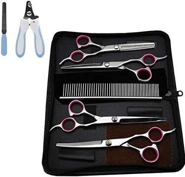 Набір для грумінгу собак та котів: професійні ножиці, тример, щітка, кусачки для нігтів, сталь