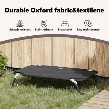 Складане ліжко для собак середніх порід від vidaXL – чорного кольору, метал та тканина | Зручне підняте ліжко для дому та вулиці, довговічні меблі для тварин, 90 x 55 x 18 см