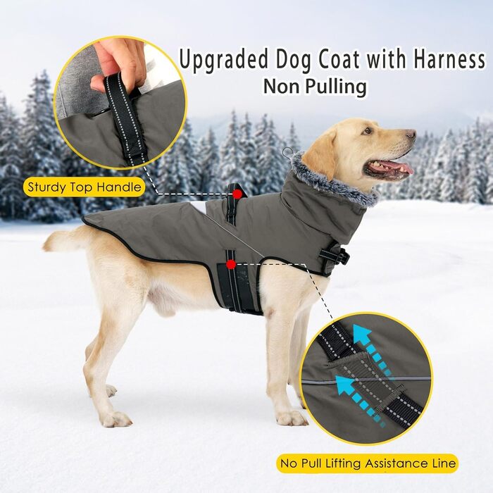 Водонепроникний собачий дощовик LIANZIMAU з шлейкою. Зимовий собачий теплий костюм, флісова куртка, світловідбиваюча сорочка для собак. Підходить для малих, середніх та великих собак. Колір: сірий-зелений