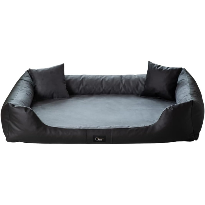 Ортопедичне ліжко для собак Eden, XL, чорно-сіре. Зносостійке, водонепроникне, з еко-шкіри та акрилового матеріалу. Для собак середніх та великих порід.