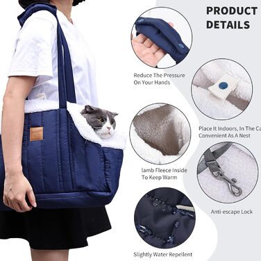 PETCUTE Сумка-переноска для собак і котів, чорна, з карабіном, складна, для маленьких тварин