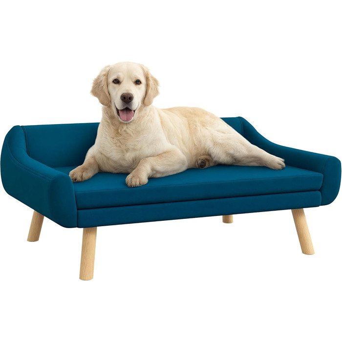 Диван для собак PawHut з м'яким подушкою, лежанка для тварин з дерев'яним каркасом, знімний та пральний чохол, для середніх та великих собак, блакитний