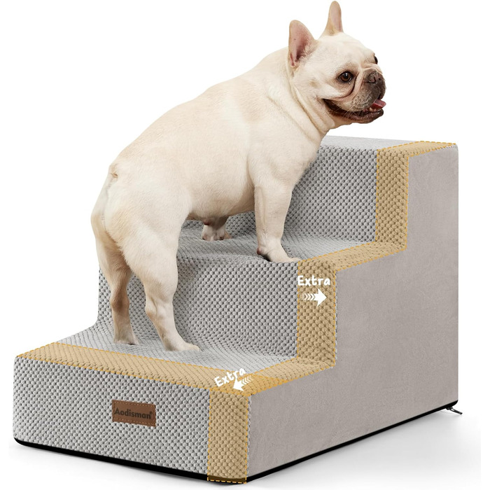 Сходинка для собак та котів, 3-ступенева широка неслизька сходинка для дивану, софи та стільця, 40 см, сірого кольору