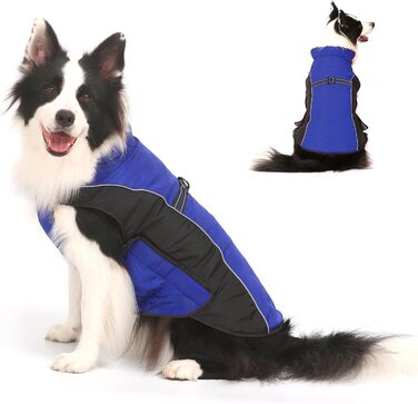 Зимова жилетка для собак - тепла жилетка для собак, курка для собак, теплий одяг для домашніх тварин, для лижного спорту, без рукавів, з бавовни, з підкладкою для цуценят, маленьких, середніх та великих собак (2XL (31.7+ KG | 60cm Neck Girth), Синій)