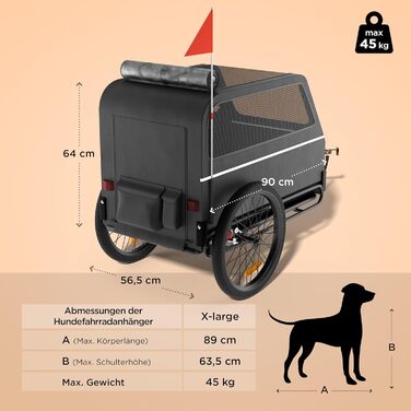 Фаркоп для велосипеда з переноскою для собак XL, чорний – з пандусом, амортизацією та з'єднувачем. Підходить для собак до 45 кг, водонепроникний, сумісний з електровелосипедами