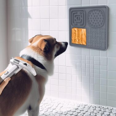 Лежанка-смакота для собак Bibykivn Schleckmatte: антистрес, купання, догляд, дресирування. З присоском. Рожевий+Сірий, квадратна