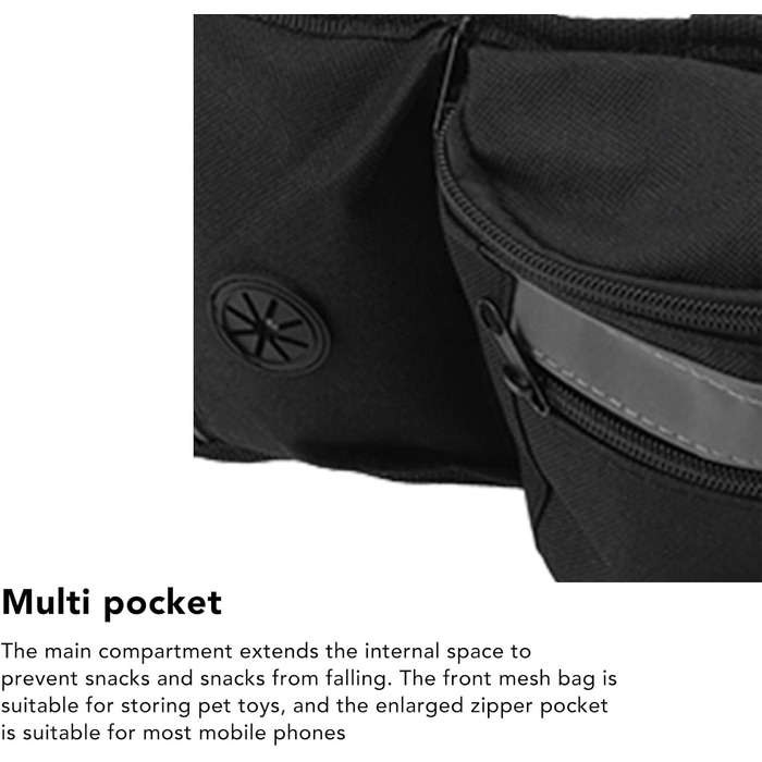 Сумка для корму для собак, поясна сумка, бананка для тренувань, чорна, поліестер, з кишенями для ласощів