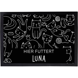 Підкладка для котячого годування з іменем, персоналізована, чорна, 40x60 см