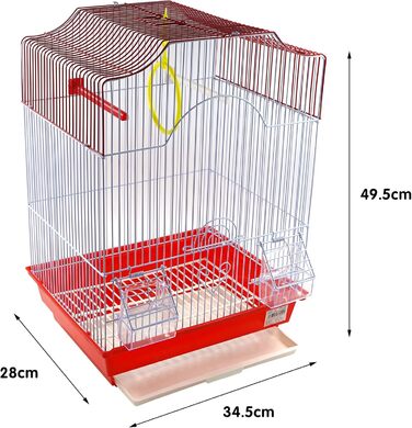 Клітка для птахів з годівницями, жердинами та гойдалками, 34,5x28x49,5 см, зелена (червона)