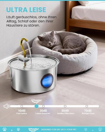 Фонтан-поїлка для котів Kittyspout з нержавіючої сталі, 3.2 л, з набором із 3 фільтрів