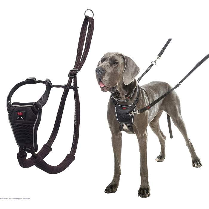 Нашийник HALTI від потягування для собак, розмір L, чорний - запобігає потягуванню, м'який, з відбиваючим матеріалом, регульований